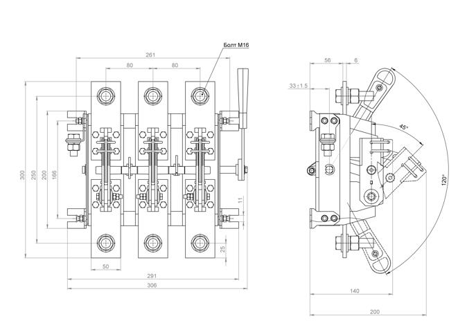 Рубильник РБ 10 1000А правый