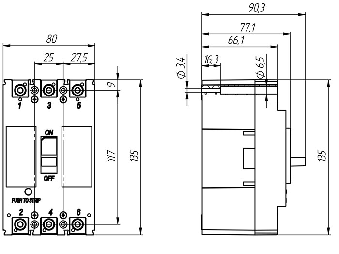 Габаритные, установочные и присоединительные размеры ВА 57-31 Габаритные, установочные и присоединительные размеры ВА 57-31